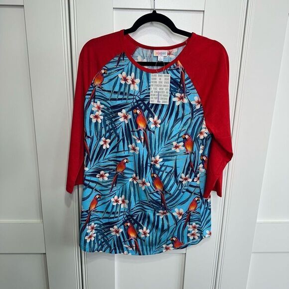Lularoe L Tropical Parrots T Shirt Randy 3/4 Sleeve q1 - Picture 1 of 4